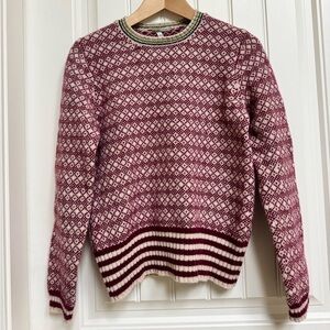 Vintage J Crew Red and Cream Wool Nordic Crew Neck Sweater. Size M